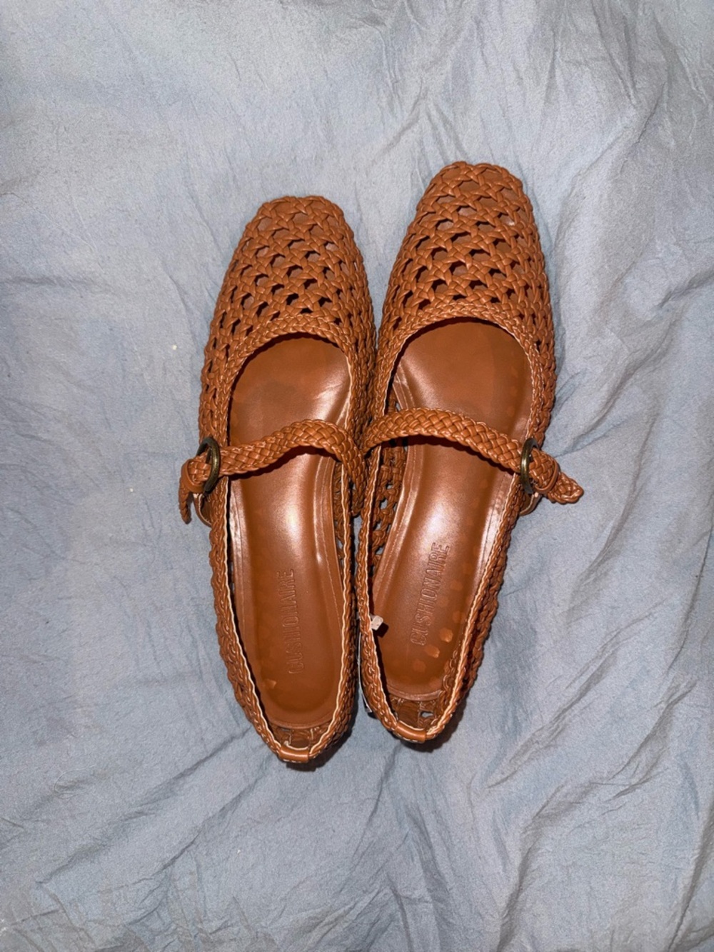 Braided Mary Jane Flats in Cognac Tan